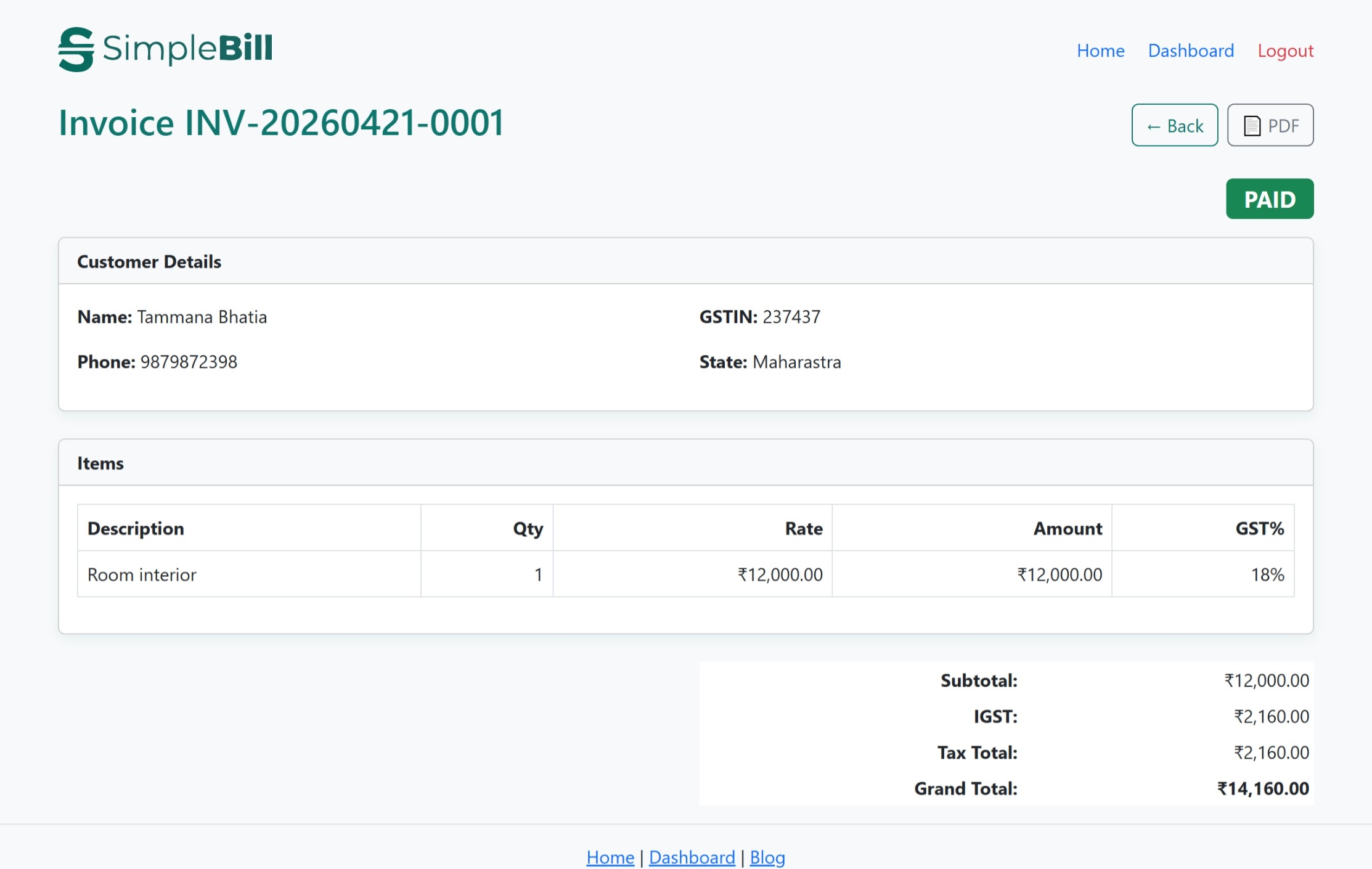 View invoice desktop